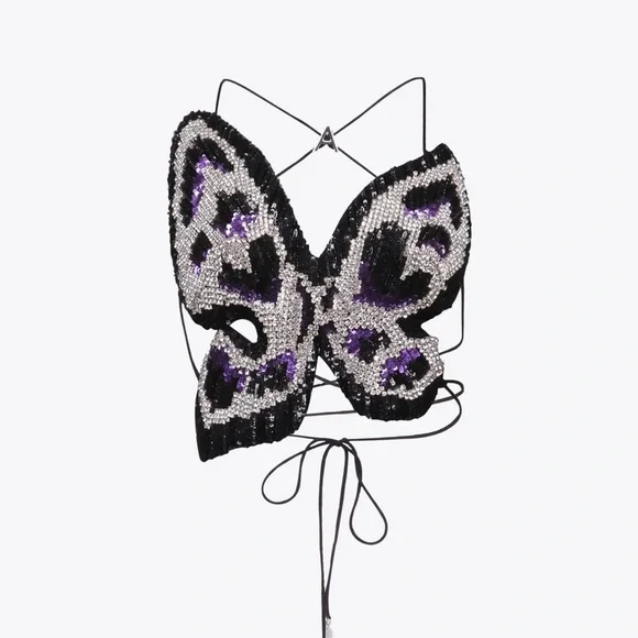 AREA EMBROIDERED CRYSTAL PAILLETTE BUTTERFLY TOP size Medium - Picture 3 of 12